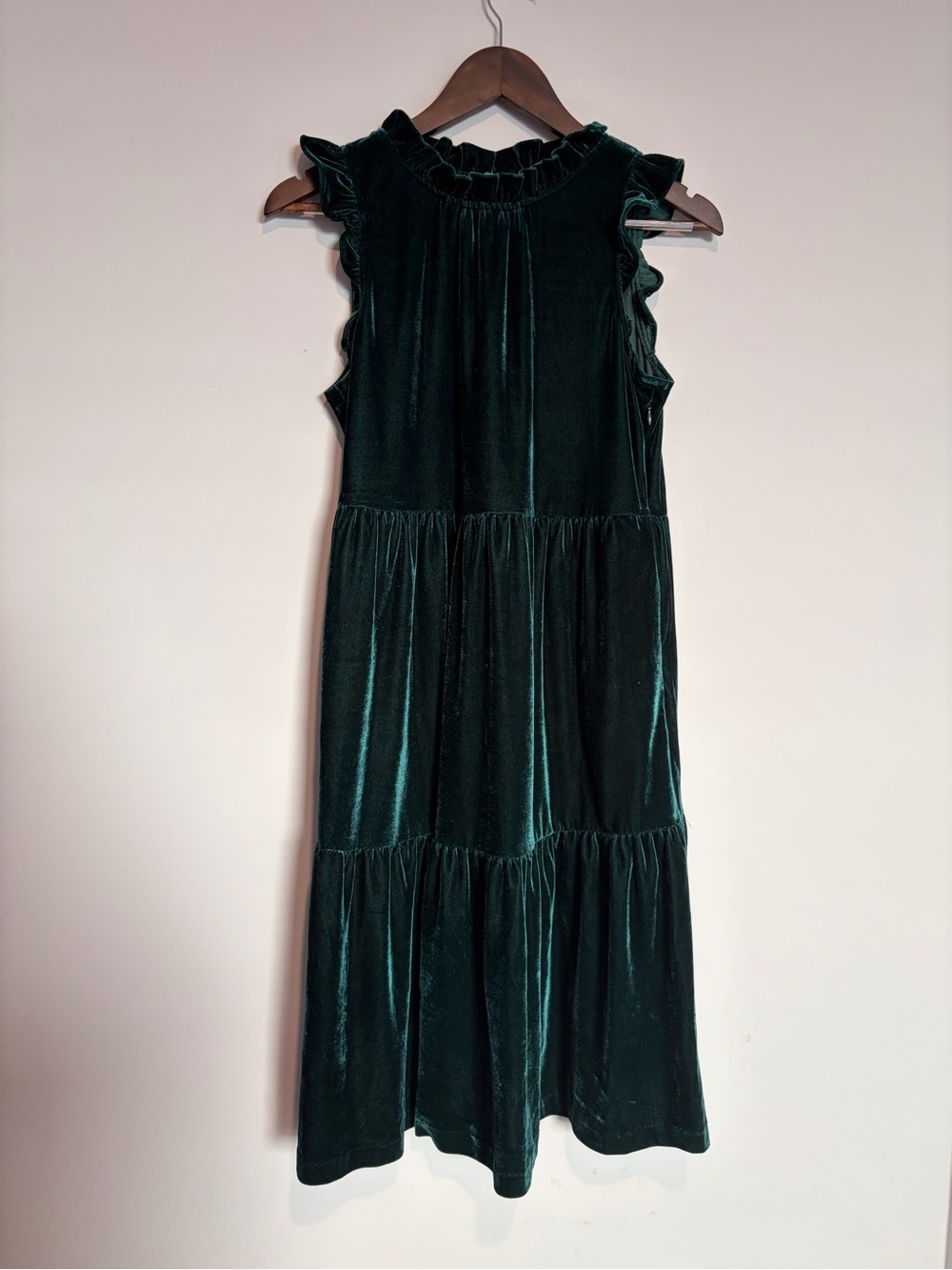 J.Crew Emerald Velvet Midi Dress 6P Tiered Ruffle Holiday Whimsigoth